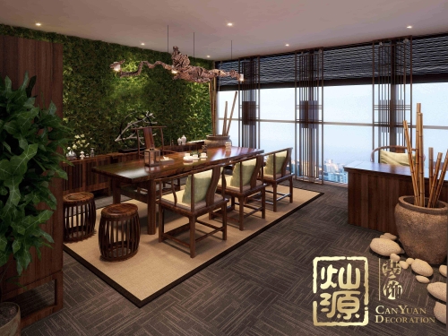 老牌南寧裝修設(shè)計公司展示中式風格辦公室裝修1